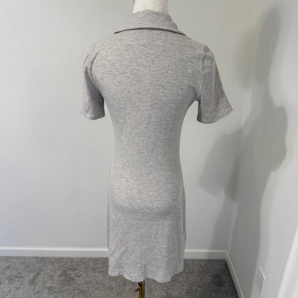 Reformation Lennon Ribbed Ruched Button Front Collared Mini Dress Grey Small - Picture 5 of 8